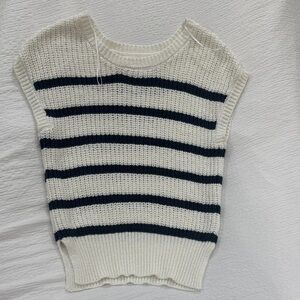 Jessica Simpson White & Navy Striped Knit Short Sleeve Sweater